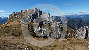 Mountain peak on Mangart saddle in Slovenia in Autumn