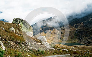 Mountain peak near of the Grimselsee, a glacial lake a