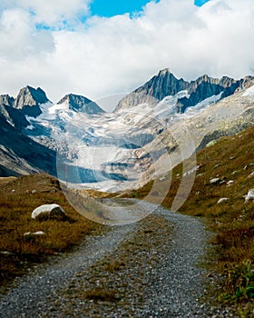 Mountain peak near of the Grimselsee, a glacial lake a