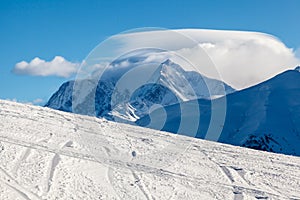 Mountain Peak and Ski Slope near Megeve in French Alps