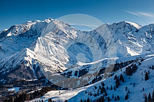 Mountain Peak and Ski Slope near Megeve in French Alps