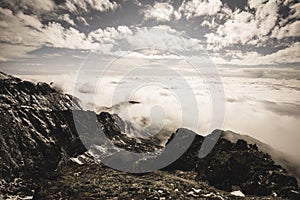 Mountain peak view from Krivan in slovakia - vintage retro look