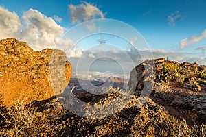 Mountain Peak with view to the Atlantic ocean, View from the Astronomic Observatory in Temisas, Gran Canaria.