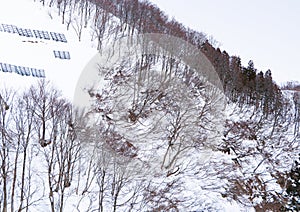 Mountain peak white snow in winter landscape in Japan. Suitable for tourists and visiting citizens.