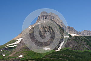 Mountain peaks and blue sky