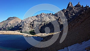 Mountain peaks of Cerro Catedral steep granite rocks and Schmoll Lagoon in Nahuel Huapi National Park, Nature photo