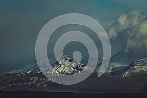 Mountain peaks covered with snow in Andes