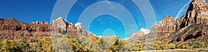 Mountain Peaks and Fall Colors in Zion National Park Utah