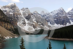 Mountain peaks and lake