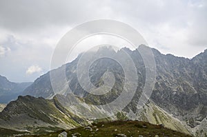 Mountain peaks, clouds and fog. High Tatras Mountains in Slovakia