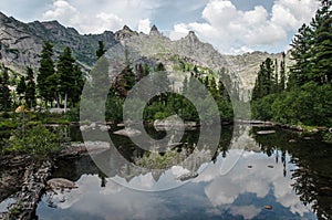 Mountain peaks reflected in the lake