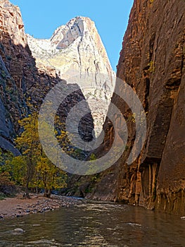 Mountain Peaks and the River in Zion National Park Utah