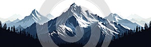 Mountain Peaks Silhouette Landscape Banner - Adventure Travel Vector Icon for Logo