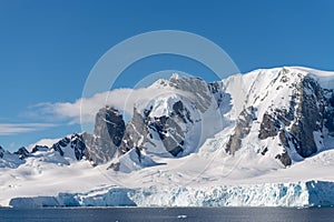 Mountain peaks with snow in Antarctica