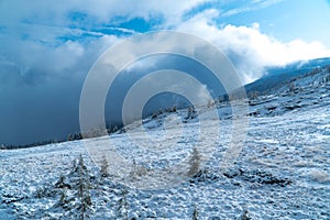 Mountain peaks in the sun