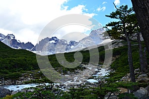 Mountain peaks in Torres del Paine National Park, Chile photo