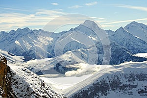 Mountain peaks in winter