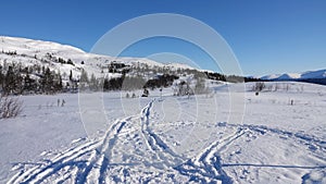 Mountain plateau ski tracks of Are Valadalen in Jamtland in Sweden