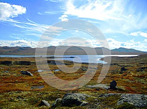 Mountain plateau on a sunny autumn day