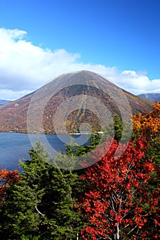 Mountain and pond in autumn