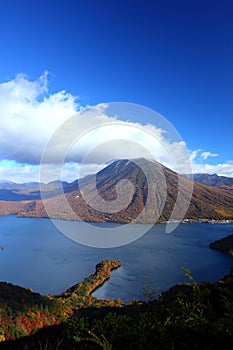 Mountain and pond in autumn
