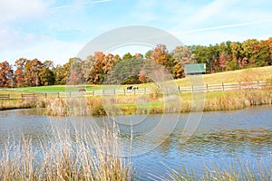 The mountain pond helps create an idyllic fall weather setting