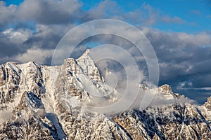 Mountain portrait Birnhorn Saalbach dramatic clouds perfect blue sky light scenic mood