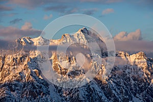 Mountain portrait Birnhorn Saalbach sunset clouds perfect blue sky light