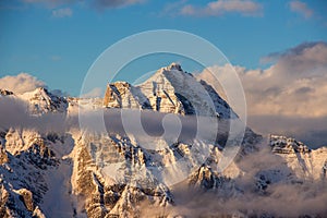 Mountain portrait Birnhorn Saalbach sunset clouds perfect blue sky light