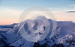 Mountain portrait Birnhorn Saalbach sunset clouds perfect blue sky purple light