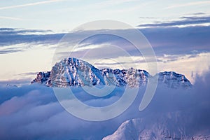 Mountain portrait Birnhorn Saalbach sunset clouds perfect blue sky purple light