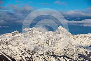 Mountain portrait watzmann Saalbach dramatic clouds perfect blue sky light scenic mood