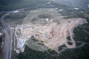 Mountain quarry aerial view.