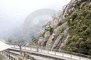 Mountain and railroad of the Cremallera de Montserrat train, Catalonia, Spain photo
