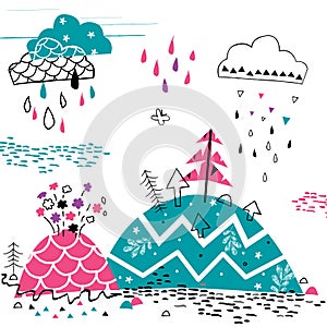 Mountain rain illustration