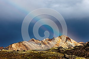 Mountain rainbow in Landmannalaugar Iceland