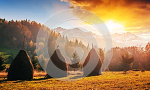 Mountain range in the Carpathian Mountains in the autumn season.