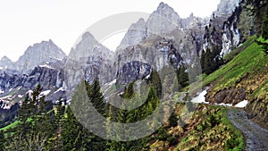 Mountain range Churfirsten above Lake Walensee