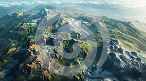 Mountain Range with Glaciers and Green Valleys photo