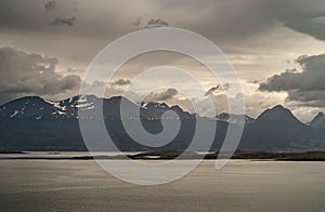 Mountain range and islands near Ushuaia, Argentina