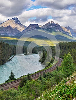 Mountain Range Landscape, Train Track, Canada