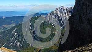 Mountain range from Mangart saddle in Slovenia in Autumn