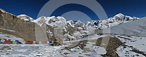 Mountain range and prayer flags in Nepal