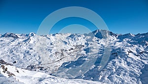 Mountain range in ski resort Trois Vallees, France