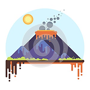 Mountain range with a smoking volcano.