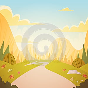 Mountain Range Spring Landscape Country Road Nature Background