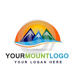 Mountain Range sun summer snow top Logo icons symbol logo design on white background