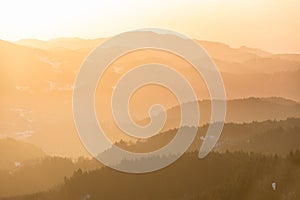 Mountain range at sunset, Black Forest, Germany