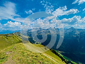 Mountain range in Swiss Alps in sunny day