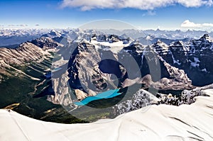 Mountain range view from Mt Temple with Moraine lake